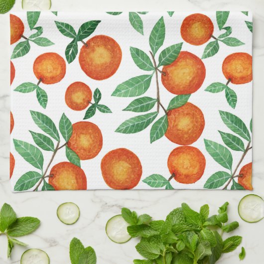 Summer Sinaasappels Citrus Waterverf Fruit Pattern Theedoek (Gevouwen)