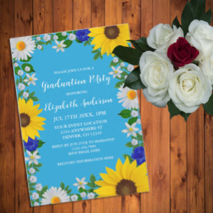 Summer Sky Blue Floral Afstudeerfeest Kaart