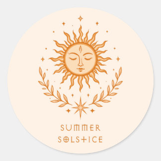 Summer Solstice Celestial Sun Face Botanical Art Ronde Sticker
