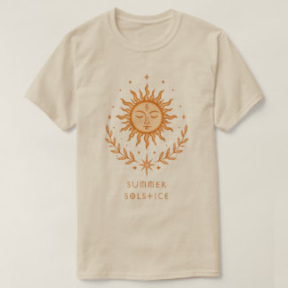 Summer Solstice Celestial Sun Face Botanical Art T-shirt