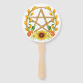 Summer Solstice Gold Pentacle Wiccan Sunflower Handwaaier (Voorkant)