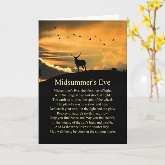 Summer Solstice Mid Summers Eve Elk en Poem Kaart (Gele Bloem)