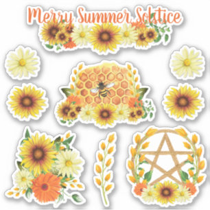 Summer Solstice Sunflower Honey Bee Pagan Kinder Sticker