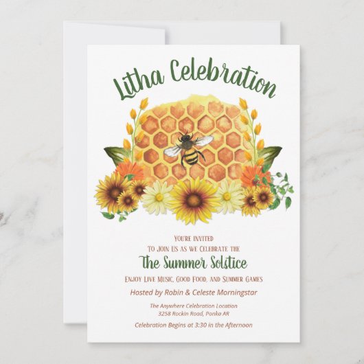Summer Solstice Sunflower & Honeycomb Litha Party Kaart (Voorkant)