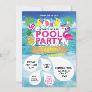 Summer Splash Pool Party Invitation Kaart
