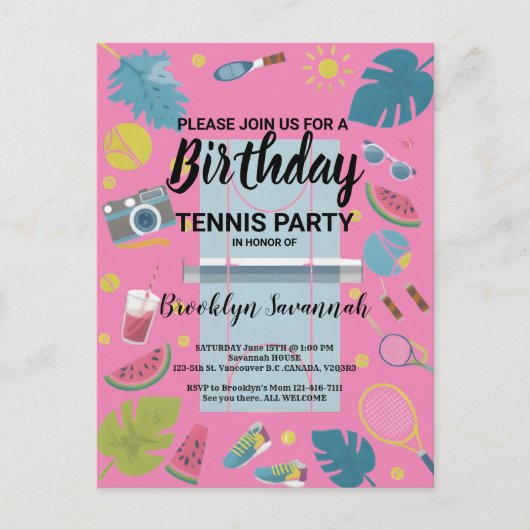 Summer Splash Verjaardag Tennis Party Briefkaart (Voorkant)