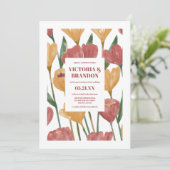 Summer Spring Mustard Red Floral Botanical Wedding Kaart (Staand voorkant)