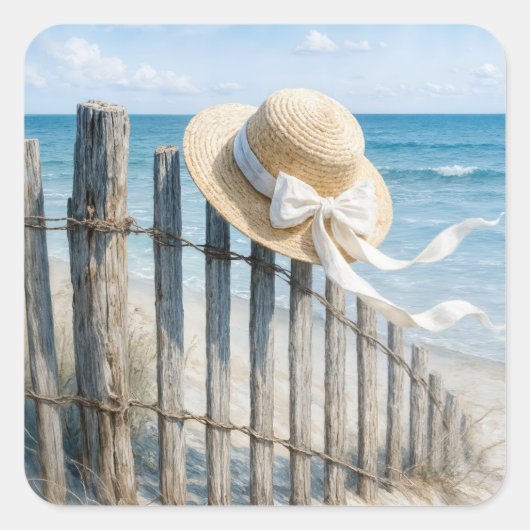 Summer Straw Hat In Ocean Breeze Vierkante Sticker (Voorkant)