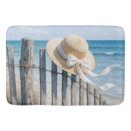 Summer Straw Hat On Beach Fence Badmat (Voorkant)
