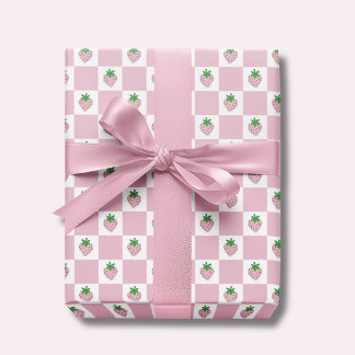 Summer Strawberry Pink Checkerboard Cadeaupapier