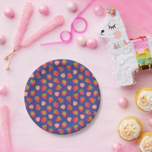 Summer Strawberry Red Blue Pattern Papieren Bordje