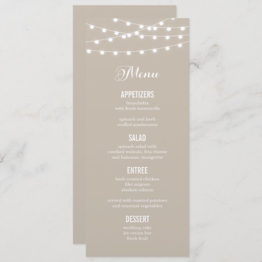 Summer String Lights Wedding Menu Kaart (Voorkant / Achterkant)