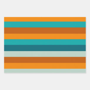 Summer Stripes Pattern Blauwgroen Aqua Oranje Inpakpapier Vel