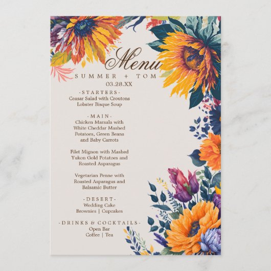 Summer Style modern stijlvol Weddenschap Menu (Voorkant)