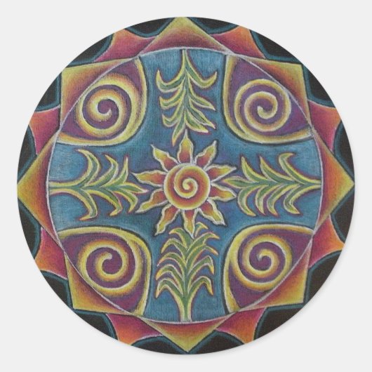 Summer Sun Mandala Ronde Sticker (Voorkant)