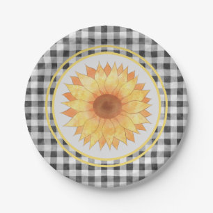 Summer Sunflower Gingham Picnic Papieren Bordje