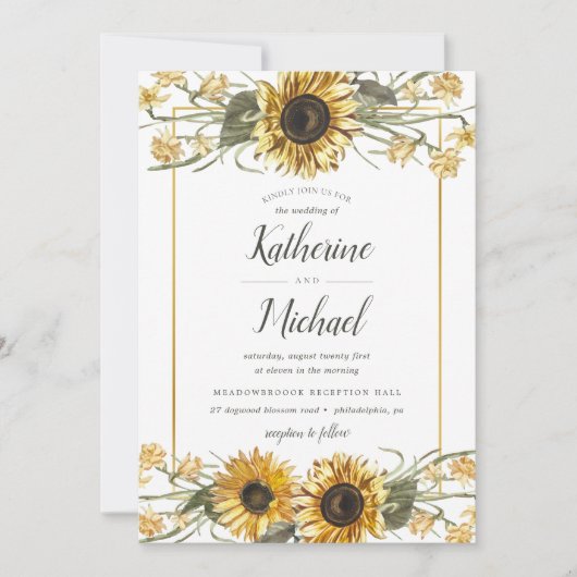 Summer Sunflower Wedding Kaart (Voorkant)
