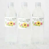 Summer Sunflower Wedding Waterfles Etiket (Flessen)