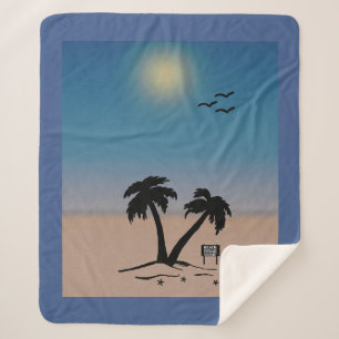 Summer Sunset Beach Sign Fleece Blanket Sherpa Deken