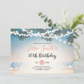Summer Sunset Birthday Invitation String Lights Kaart (Staand voorkant)