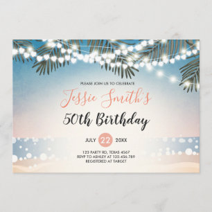 Summer Sunset Birthday Invitation String Lights Kaart
