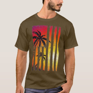 Summer Sunset Palm Trees American Flag Cool Spring T-shirt