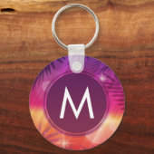 Summer Sunset Palm Trees Monogram Paars Sinaasappe Sleutelhanger (Achterkant)