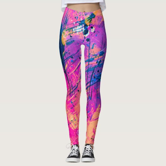 Summer Sunset Splatter Paint Abstract Leggings (Voorkant)