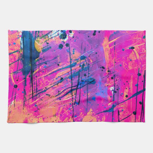 Summer Sunset Splatter Paint Abstract Theedoek (Horizontaal)