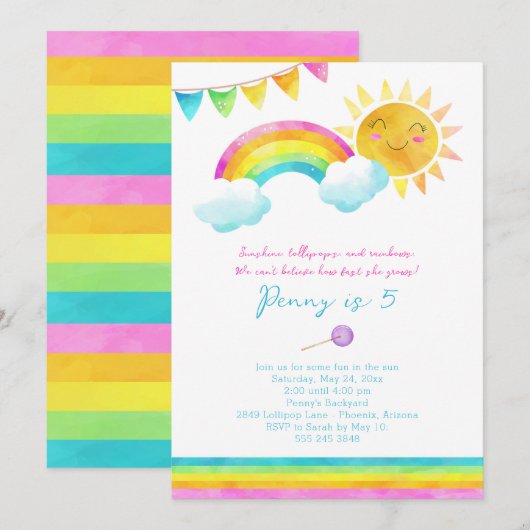 Summer Sunshine Birthday Party Invitation Kaart (Voorkant / Achterkant)