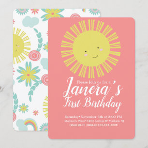 Summer Sunshine Floral Sun Girls Birthday Party Kaart