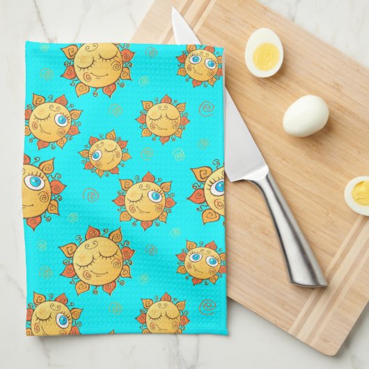 Summer Sunshine Sun Pattern Theedoek (Quarter Fold)