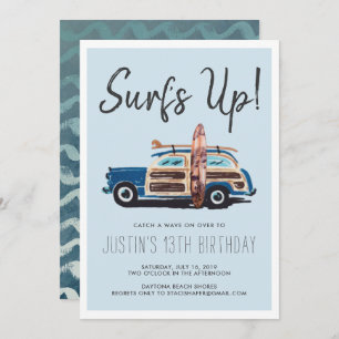 Summer Surf Party Vintage Car Invitation Kaart
