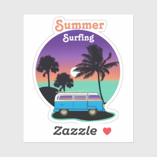 Summer Surfing Retro Camper Sunset Sticker (Vel)