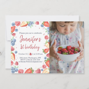 Summer Sweet Berry Baby Girl Invitation Anniversai