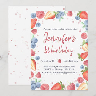 Summer Sweet Berry Strawberry 1st Birthday Kaart