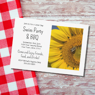 Summer Swim Party Barbecue Rustic Sunflower Kaart
