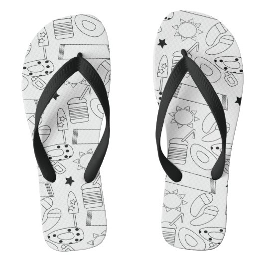 Summer Theme Beach Black White Name Teenslippers (Voetbed)