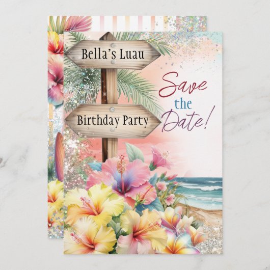 Summer Tropical Beach Luau Enregistrer la carte (Devant / Derrière)
