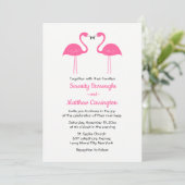 Summer Tropical Beach Pink Flamingo Wedding Kaart (Staand voorkant)