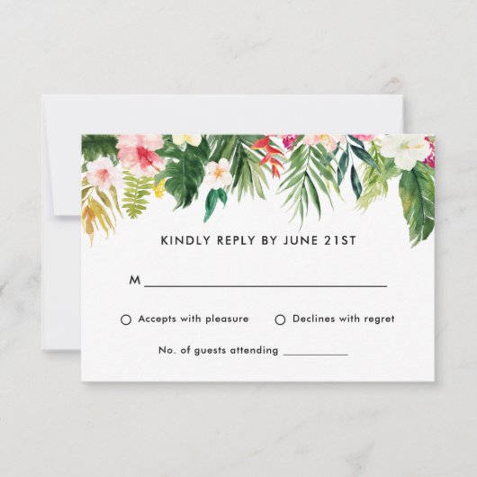 Summer Tropical Feuilles Mariage RSVP réponse cart (Devant)