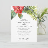 Summer Tropical Flower Palm Leaf Wedding Kaart (Staand voorkant)