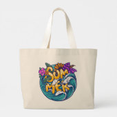 Summer Tropical Flowers Beach Ocean Waves Grote Tote Bag (Achterkant)