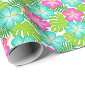 Summer Tropical Hawaiian Floral Pattern Cadeaupapier (Rol Hoek)