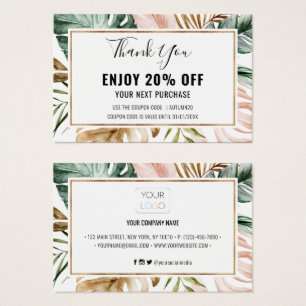 Summer Tropical Leaves Discount Coupon Kaart