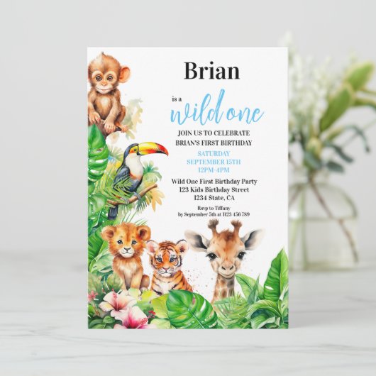 Summer Tropical Oerwoud Safari Wild Een Verjaardag Kaart (Staand voorkant)