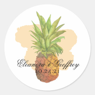 Summer Tropical Pineapple Coastal Wedding Ronde Sticker