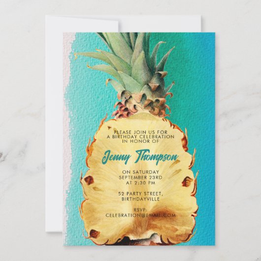 Summer Tropical Pineapple Fruit Birthday Party Kaart (Voorkant)