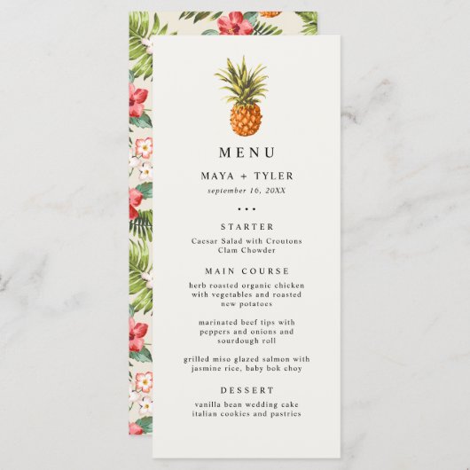 Summer Tropical Pineappy Motif Mariage Menu (Devant / Derrière)