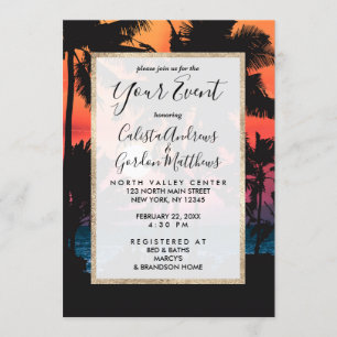 Summer Tropical Pink Oranje Palm Trees Sunset Kaart